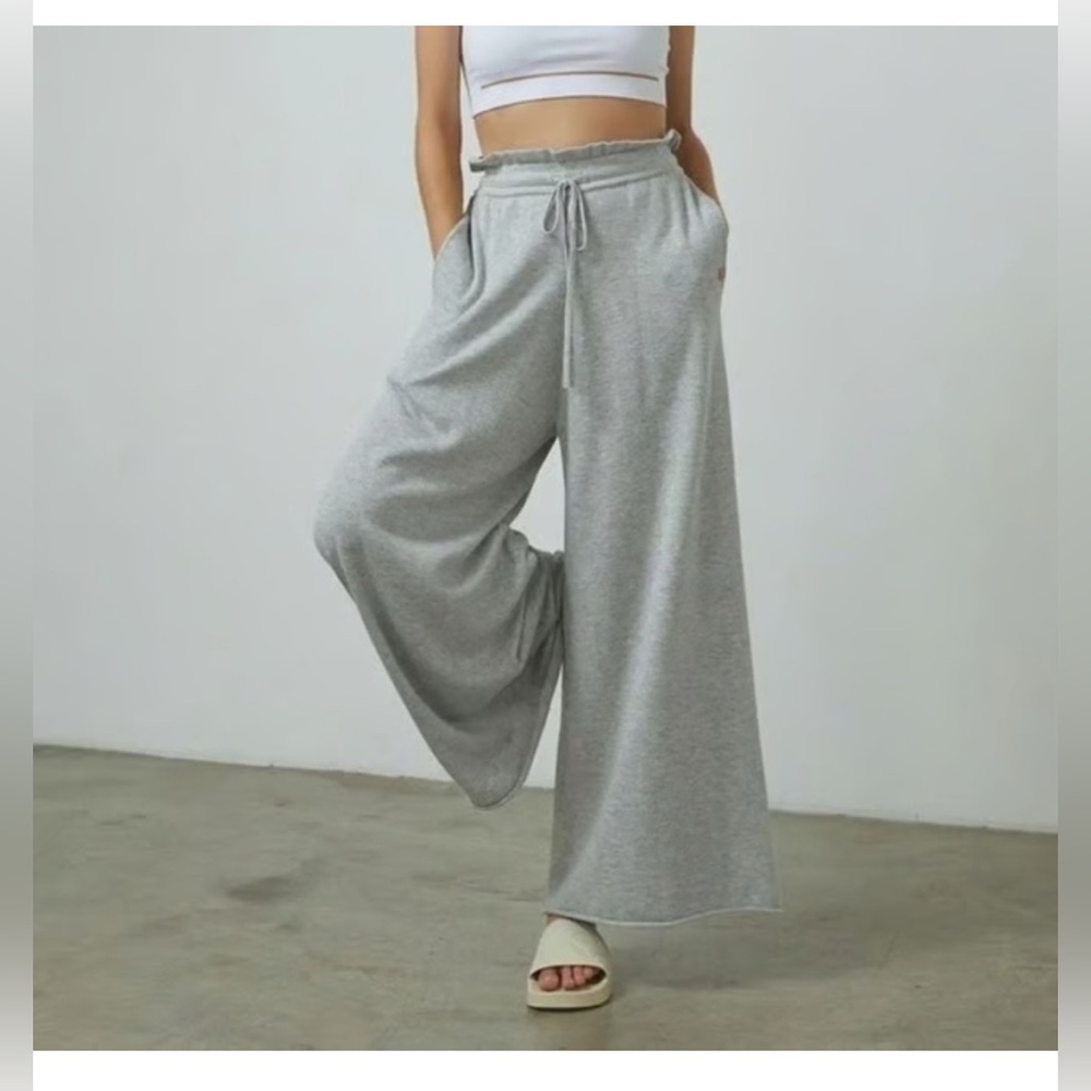 Lunya Organic Cotton Knit Wide-Leg Lounge Sweatpants Yoga Ballet Pants Grey